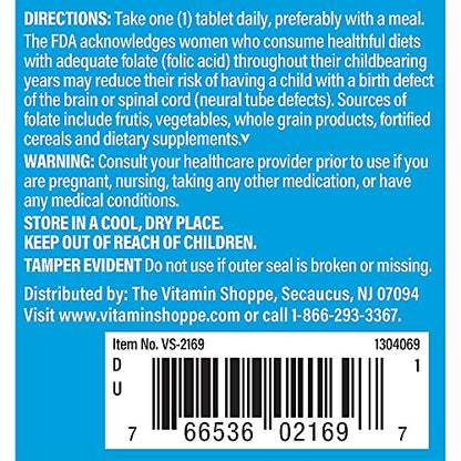 The Vitamin Shoppe Folic Acid 400MCG, Supports Prenatal & Fetal Development (300 Tablets)