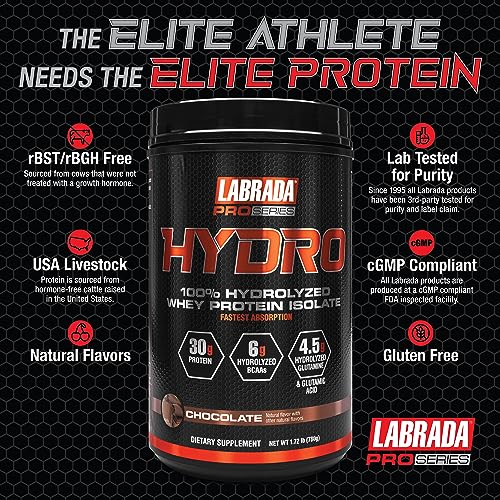 Labrada Hydro 100% Pure Hydrolyzed Whey Protein Isolate Powder, Lactose Free
