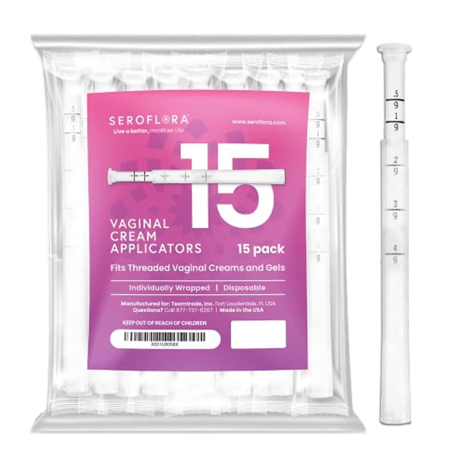 Seroflora Disposable Plastic Vaginal Applicators - Threaded End to Fit OTC Gels, Lubes or Creams Products