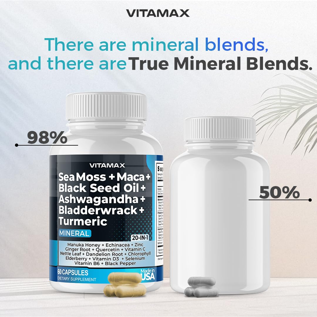 Sea Moss, Maca, Black Seed Oil, Ashwagandha, Bladderwrack, Turmeric Vitamax