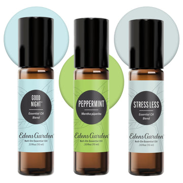 Edens Garden Essential Oil Roll-On Set (Good Night, Peppermint, Stress Less)- Aromatherapy Roller