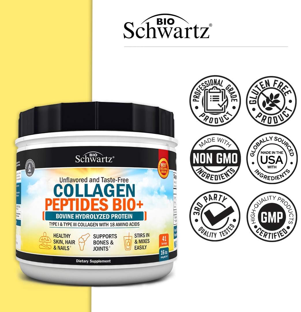 Collagen Peptides Powder - Grass Fed, Pasture Raised with Aminos - Promotes Healthy BioSchwartz