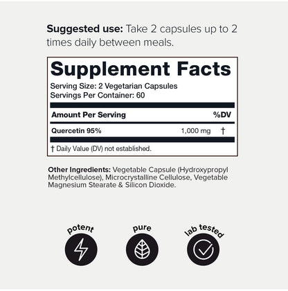 Toniiq Ultra High Purity Quercetin Capsules - 95%+ Highly Purified and Bioavailable
