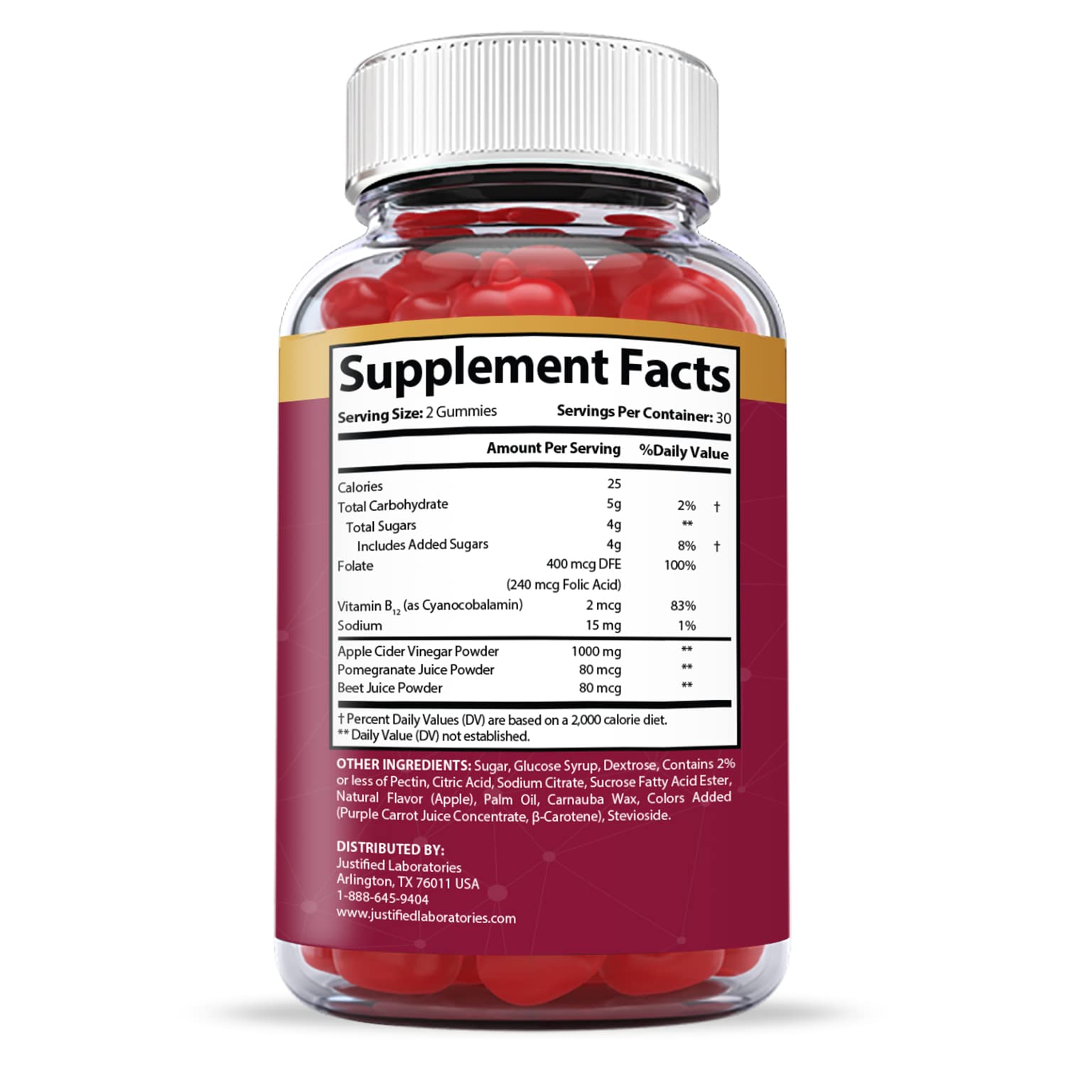 Justified Laboratories Great Results Keto ACV Gummies 1000MG with Pomegranate Juice Justified Laboratories