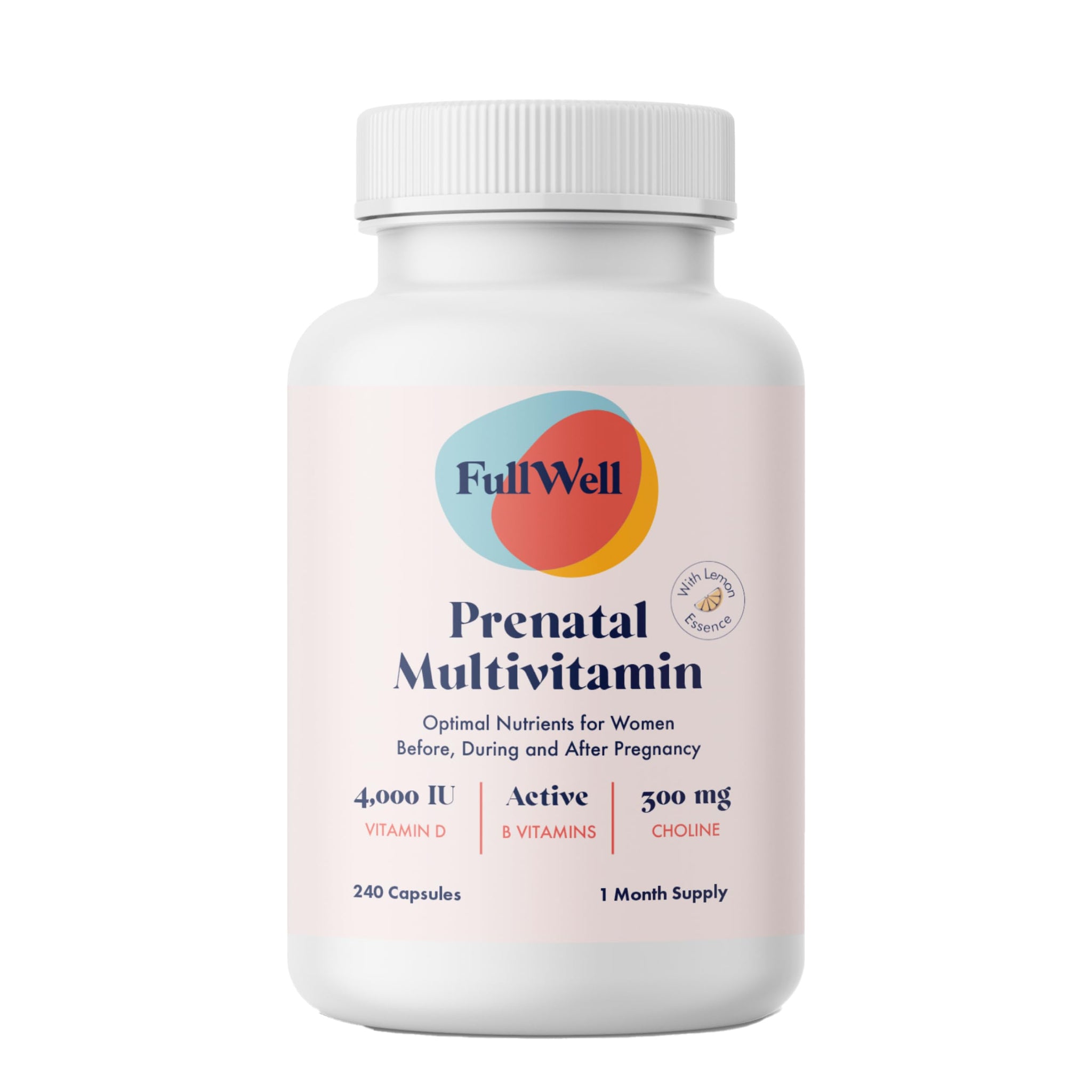 FullWell Prenatal Vitamins Lemon | choline, folate, vitamin D for fetal growth, brain development