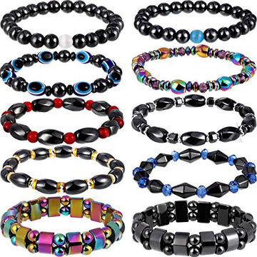 Hicarer 10 Pieces Magnetic Hematite Bracelets for Men Women Magnetic Bracelet Rock