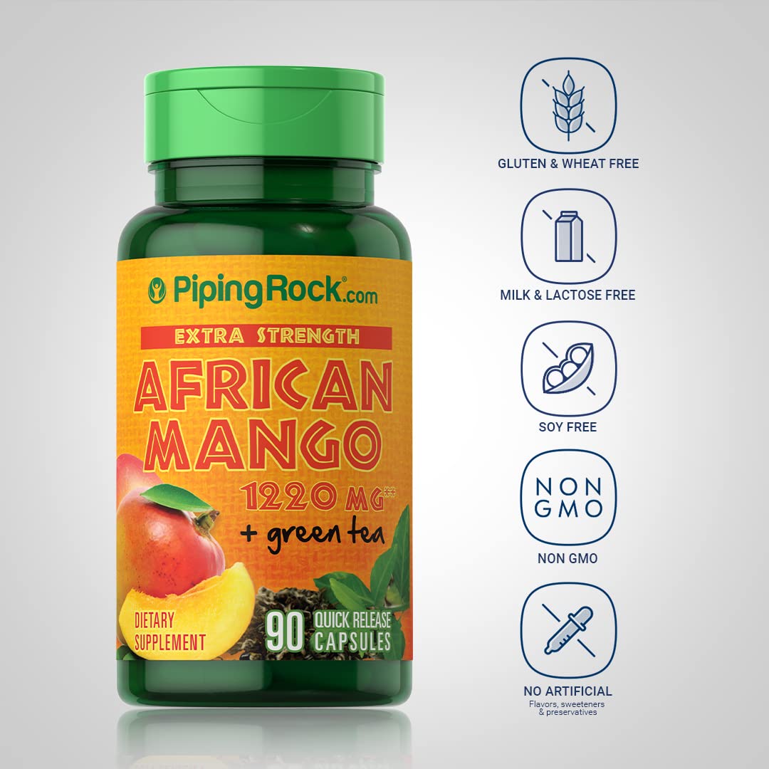 Piping Rock African Mango Seed Extract 1220 mg | 90 Capsules | with Green Tea | Extra Strength Piping Rock