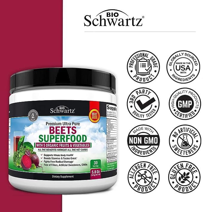 Beet Root Powder - Beets Superfood Supplement with Vitamin C Plus Organic Antioxidant BioSchwartz