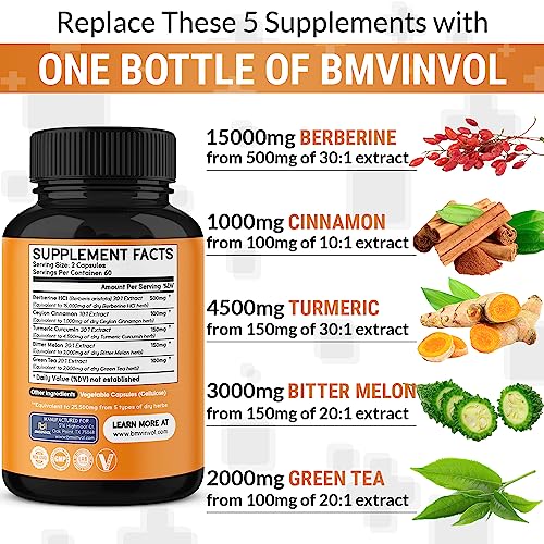 Berberine 𝟏𝟓𝟎𝟎𝟎𝐦𝐠 Ceylon Cinnamon 𝟏𝟎𝟎𝟎𝐦𝐠 Turmeric 𝟒𝟓𝟎𝟎𝐦𝐠 Green Tea 𝟐𝟎𝟎𝟎𝐦𝐠 BMVINVOL