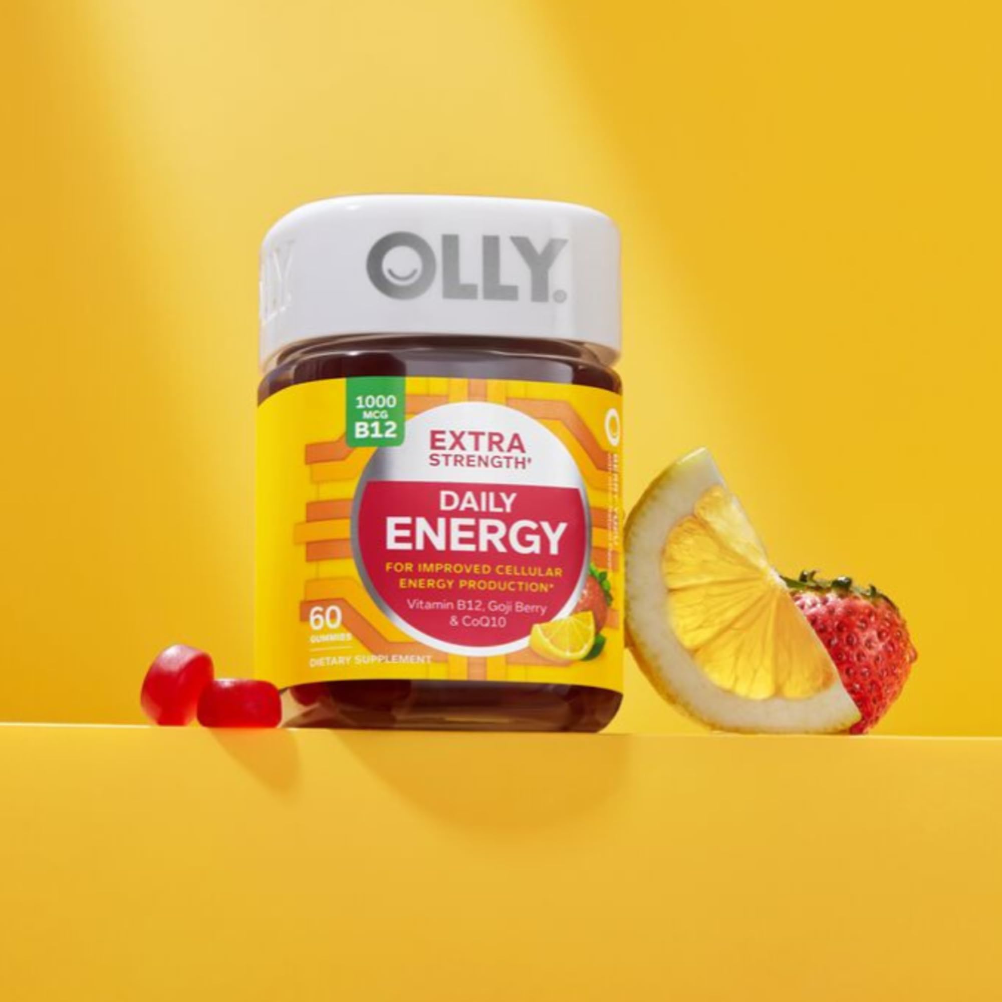 OLLY Extra Strength Daily Energy Gummy, Caffeine Free, 1000mcg Vitamin B12, CoQ10 OLLY