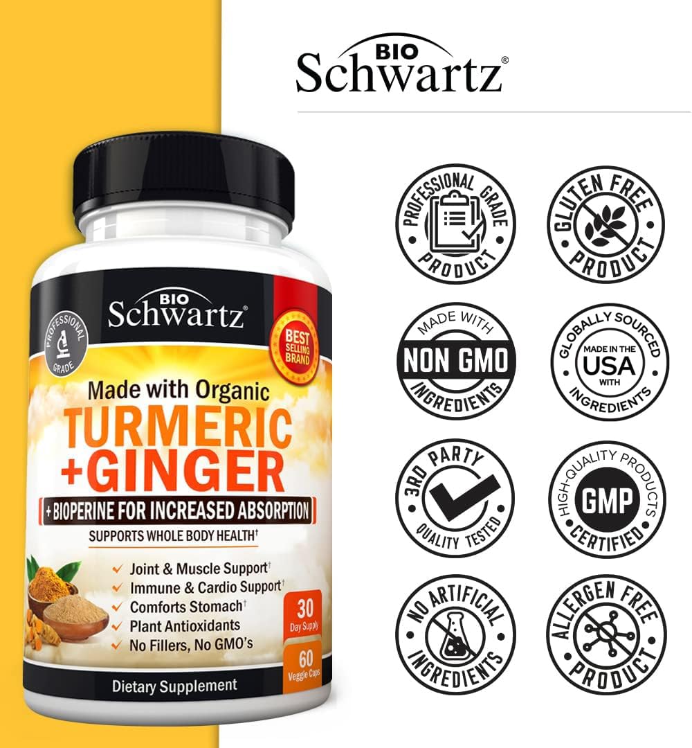 Organic Turmeric Curcumin and Ginger - 95% Standardized Curcuminoids with BioPerine BioSchwartz
