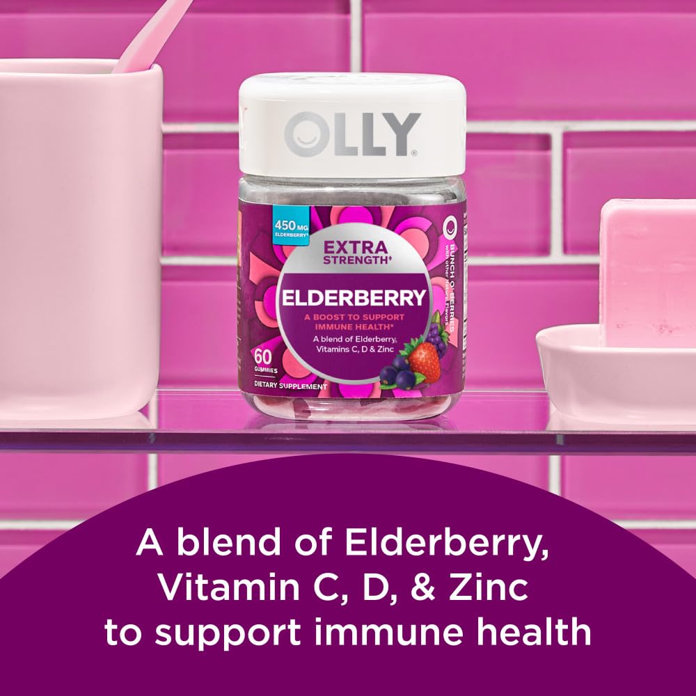 OLLY Extra Strength Elderberry Gummies, Immune Support, 450mg Elderberry, Vitamin C OLLY