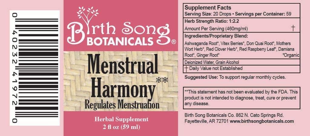 Birth Song Botanicals Menstrual Harmony Tincture, Herbal Period Symptom Support Birth Song Botanicals