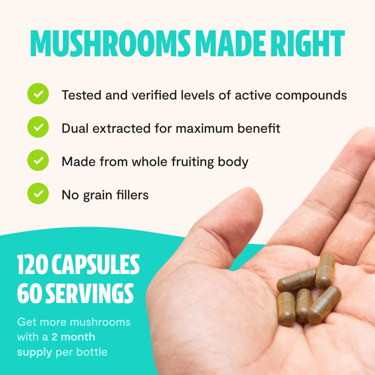 FreshCap Ultimate Mushroom Complex - Lions Mane, Reishi, Cordyceps, Chaga, Turkey Tail