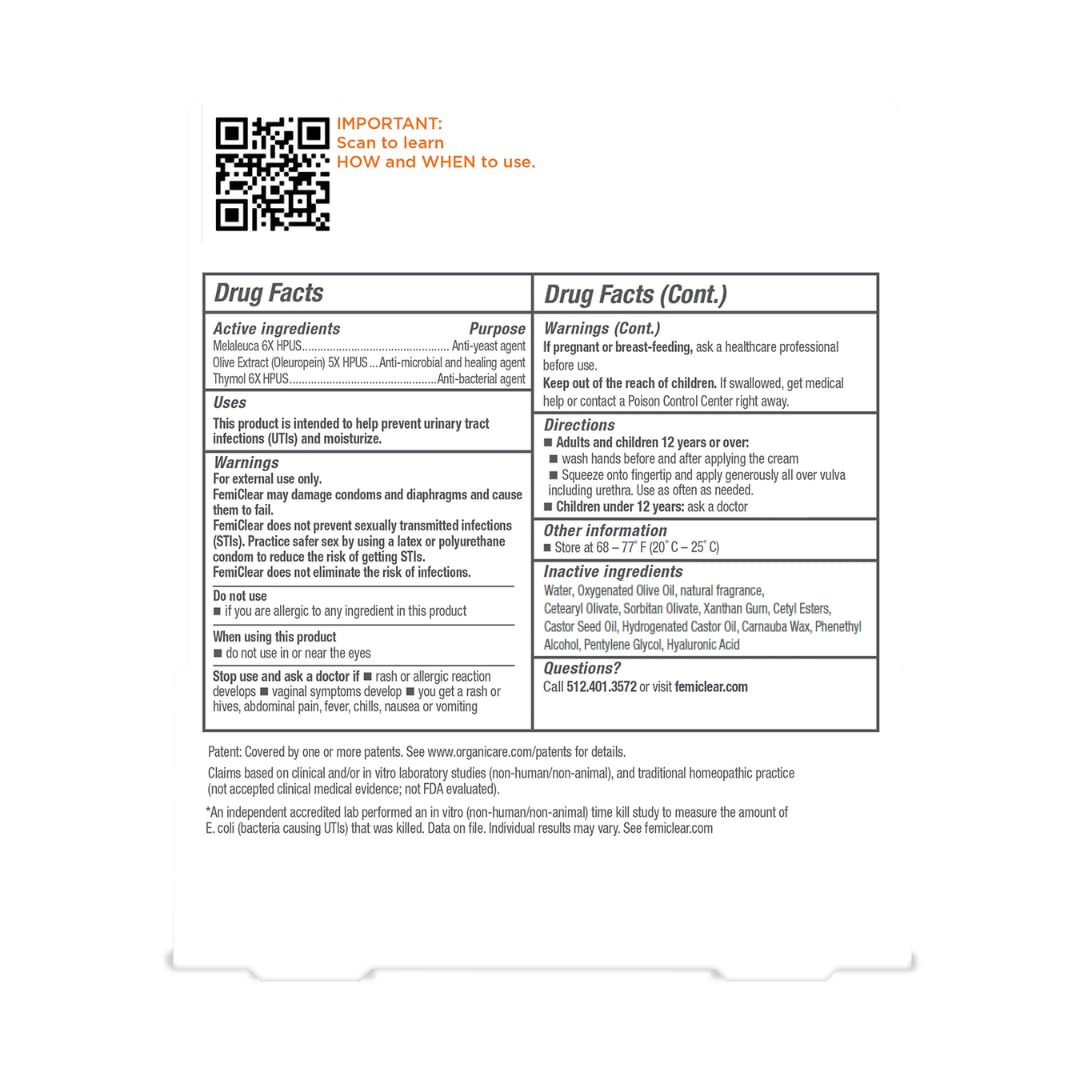 FemiClear Infection Protection Vulva Cream, Protection Against Urinary Tract Infections FemiClear