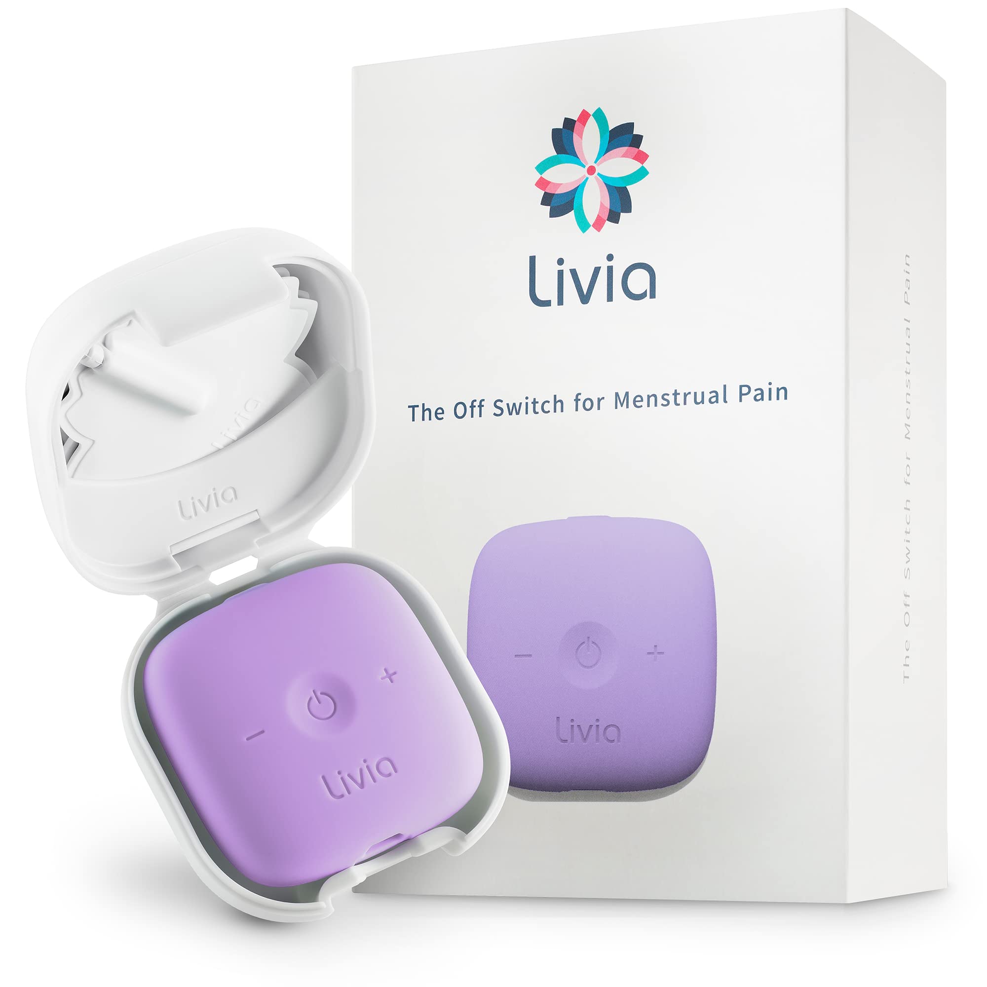 Livia Menstrual Pain Relief Device, Lavender - The Off Switch for Period Pain - Portable Unit with Stick-on Pads