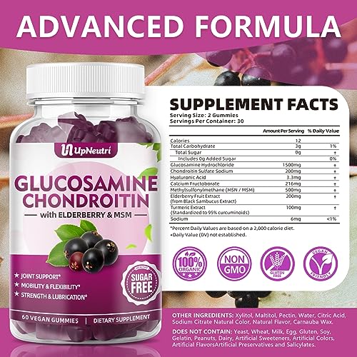 UPNEUTRI Glucosamine Chondroitin Gummies Sugar Free, Extra Strength 1500mg Glucosam UPNEUTRI