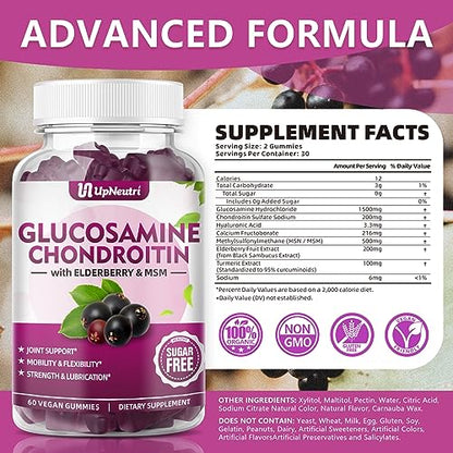 UPNEUTRI Glucosamine Chondroitin Gummies Sugar Free, Extra Strength 1500mg