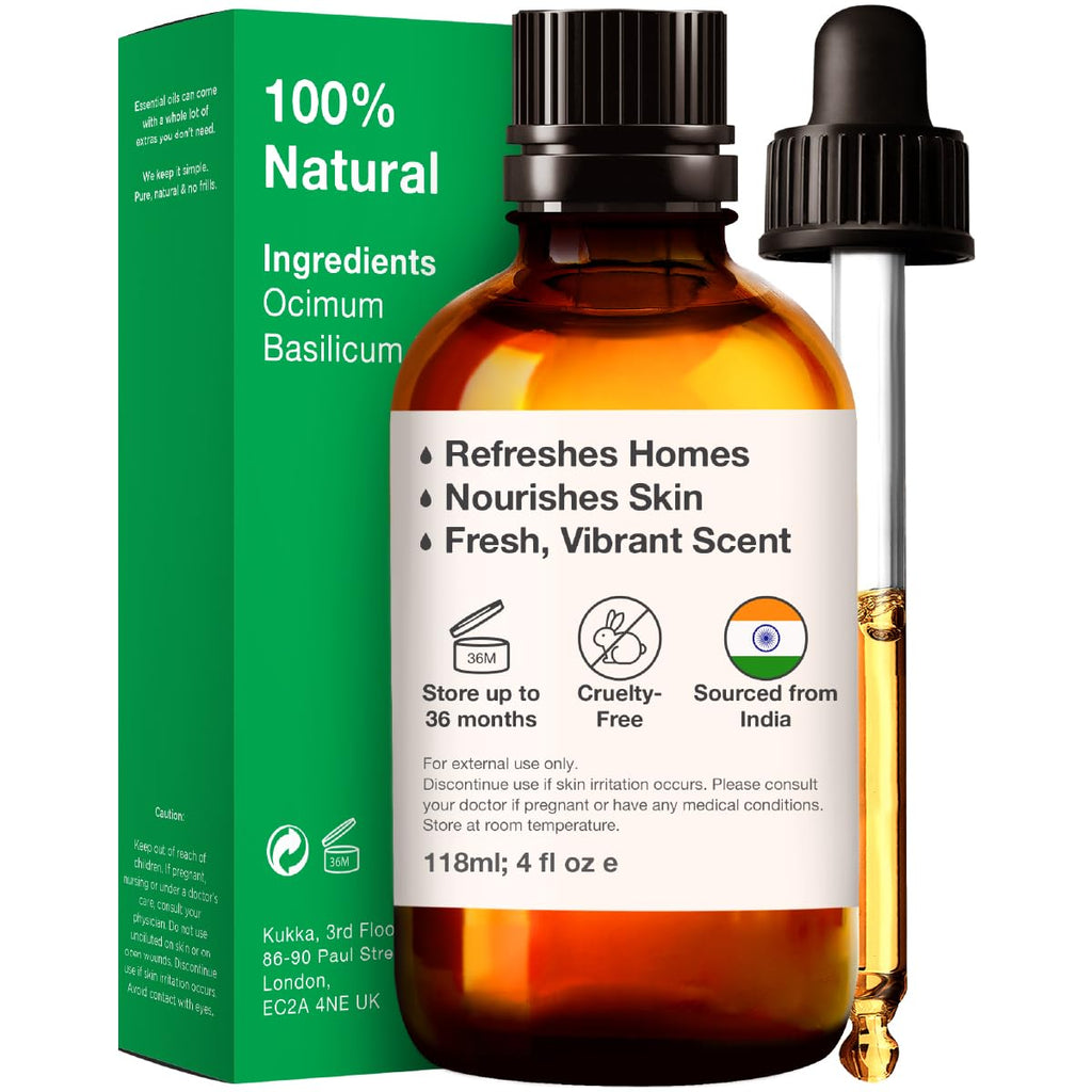 Kukka Basil Essential Oil for Diffusers - Basil Essential Oil for Skin - Basil Oil for Aromatherapy, Skin, Fragrance