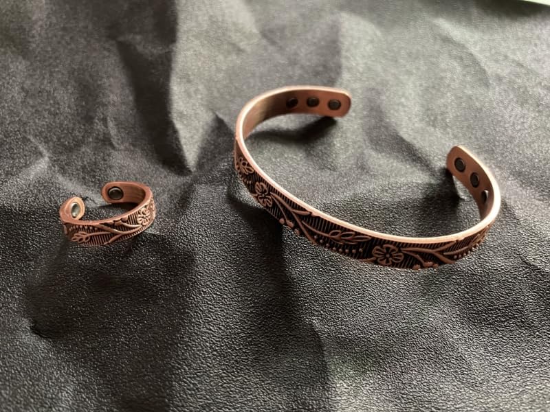 FASCIO Copper Bracelets and Copper Ring for Women Men,Adjustable Magnetic Lymphatic FASCIO