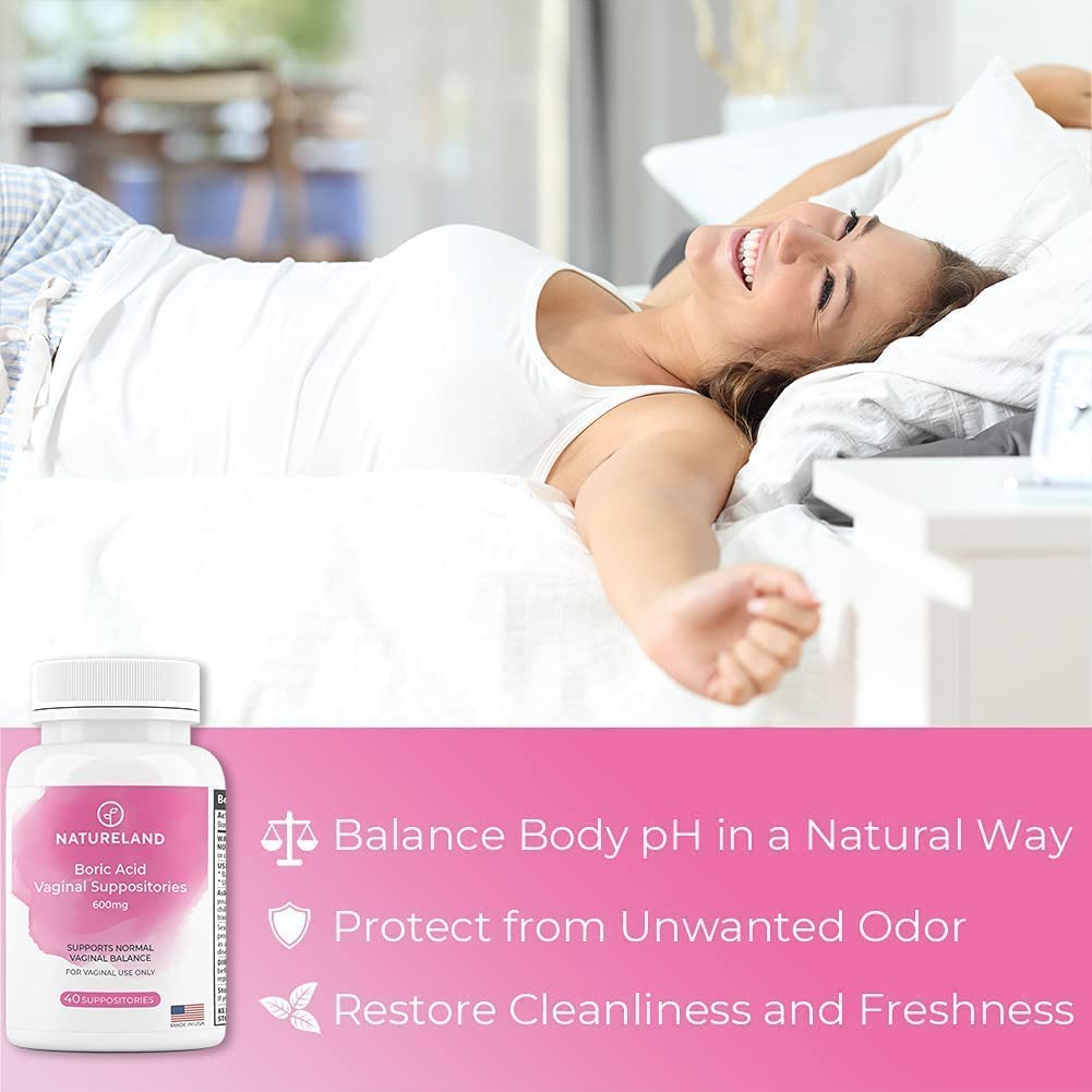 Natureland [40 Count Boric Acid Suppositories 600mg w/ [20 Pack] Vaginal Applicator - Feminine Care Natureland