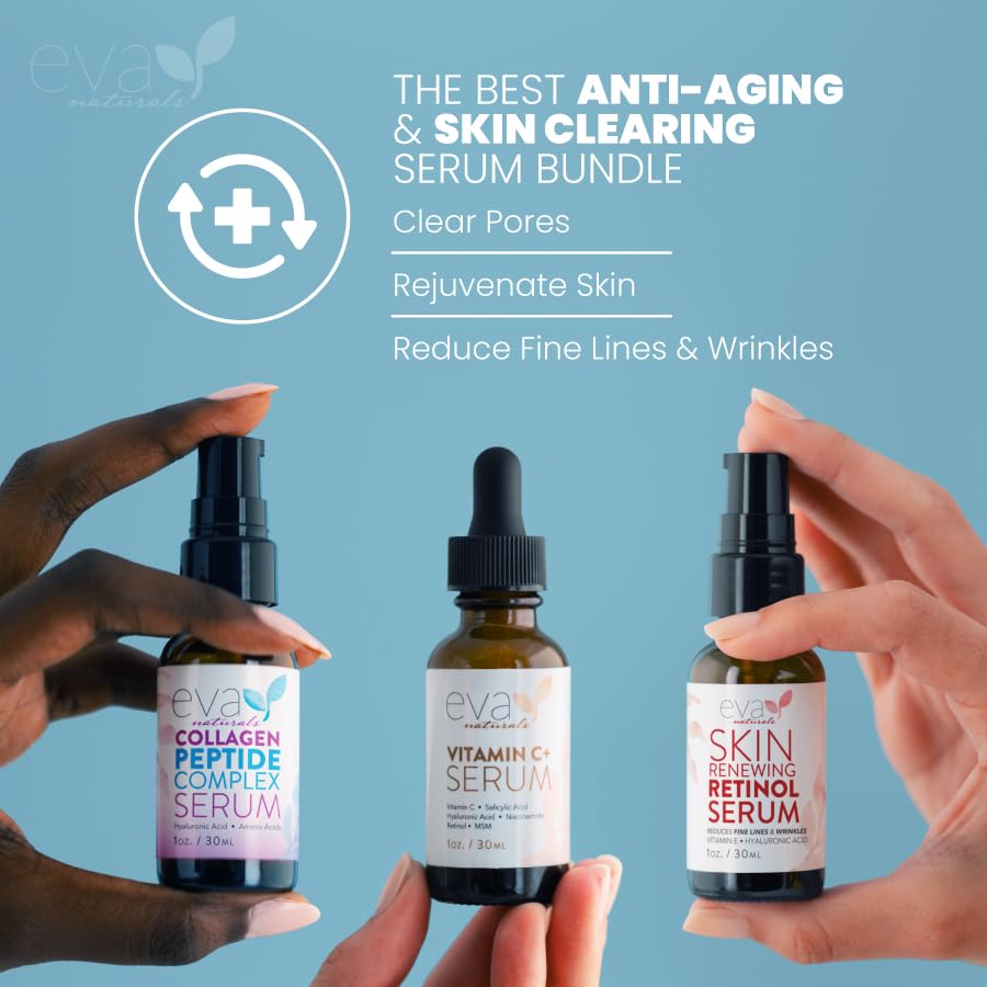 Eva Naturals Anti-Aging Serum Bundle - Vitamin C Serum, Hyaluronic Acid Serum