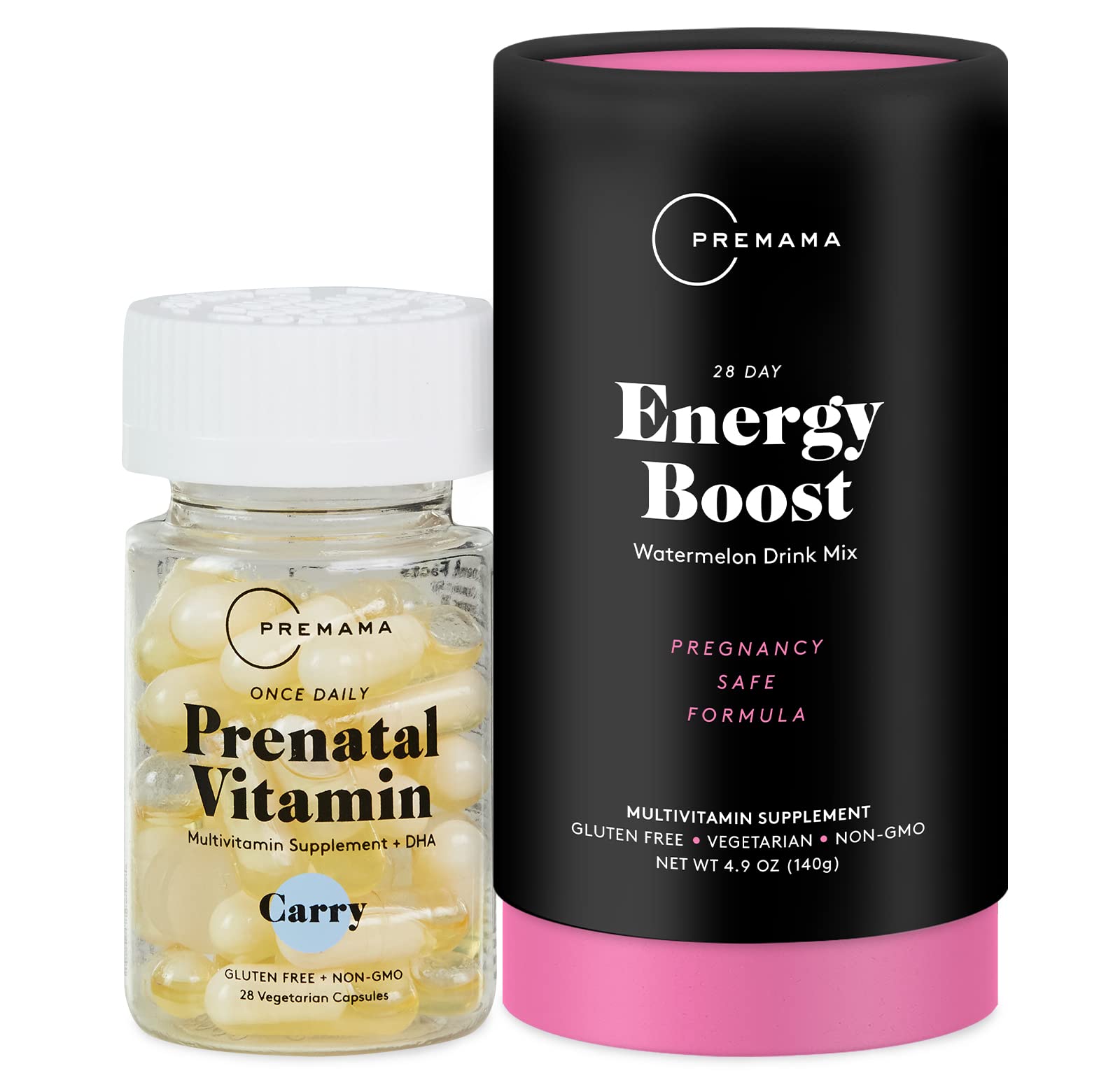 Premama Prenatal Vitamin Energy Boost Drink Mix & Prenatal Support Bundle, Omega 3, B Vitamins