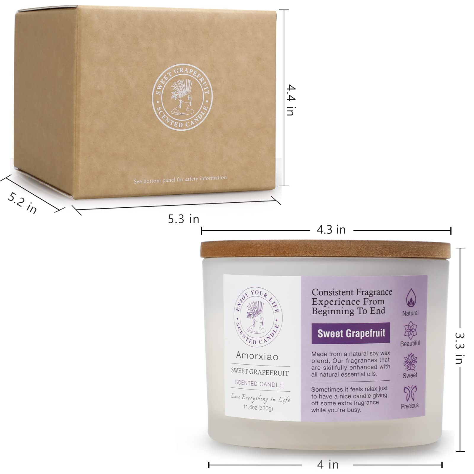 3 Pack Candles for Home Scented, 34.8 oz 240 Hour Long Lasting Candles Set, Grapefruit &Lavender ROSIANS