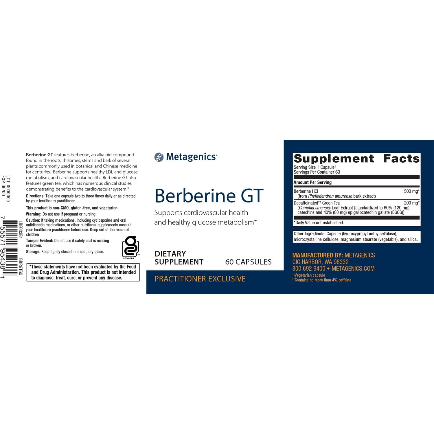 Metagenics Berberine GT - 500 mg Berberine HCl - Supports Heart Health & Carbohydrate Metagenics