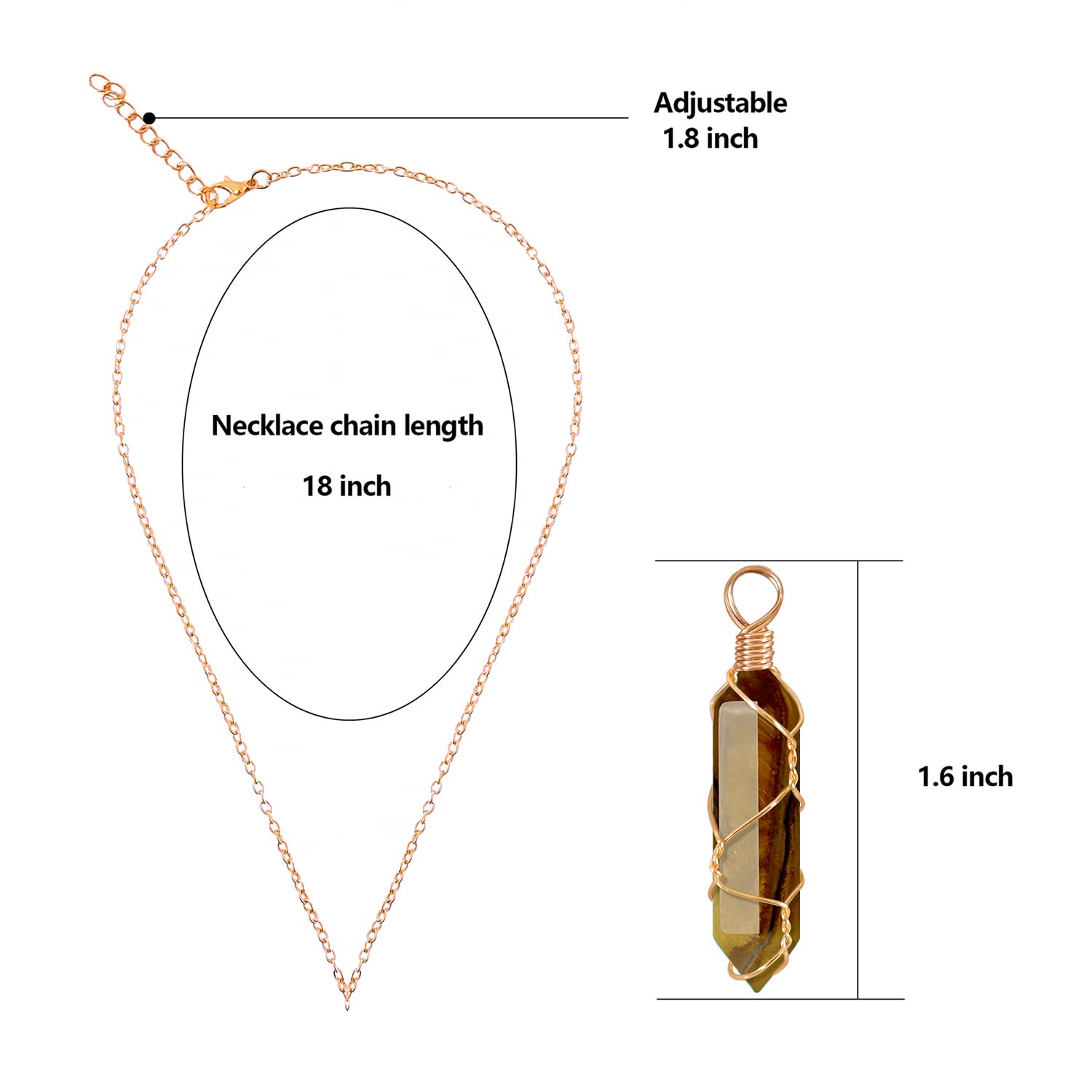 VIBILIA Healing Crystal Necklace Wire Wrapped Natural Tigerite Stone Point Pendant Necklace Hexagonal VIBILIA