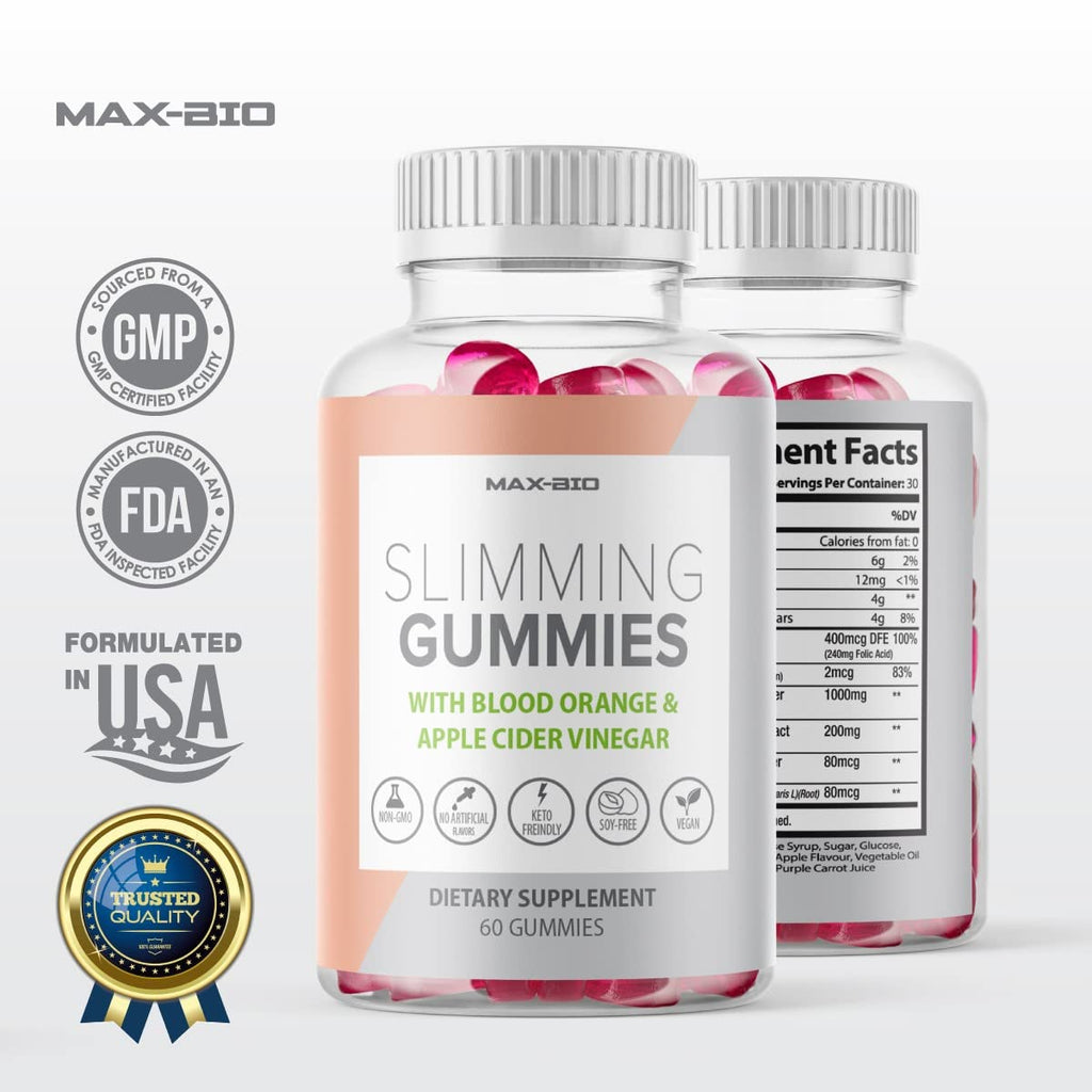Max-Bio Slimming Gummies It Works with Apple Cider Vinegar and Sicilian Blood Orange Extract Max-Bio