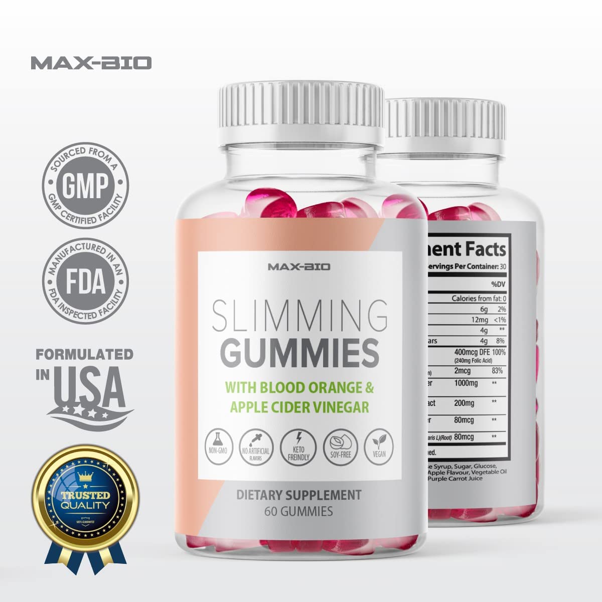Max-Bio Slimming Gummies It Works with Apple Cider Vinegar and Sicilian Blood Orange Extract Max-Bio