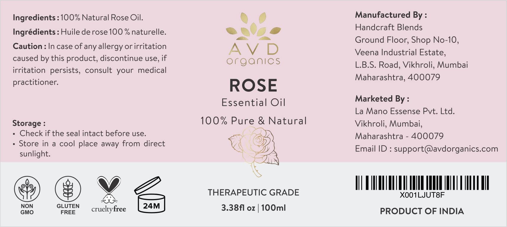 AVD Organics Rose Essential Oil for Diffuser - Premium Quality Therapeutic Grade Rose Oil AVD ORGANICS