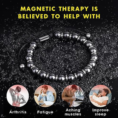 CARITATE Magnetic Hematite Bracelet for Women and Men, Healing Energy Beaded Bracelet