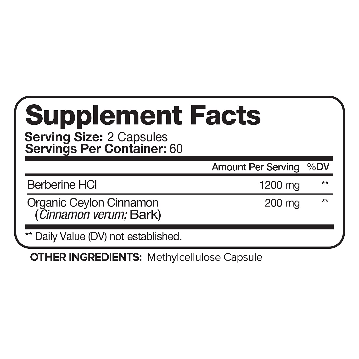 Nutrivein Premium Berberine HCL 1200mg Plus Organic Ceylon Cinnamon - 120 Capsules Nutrivein