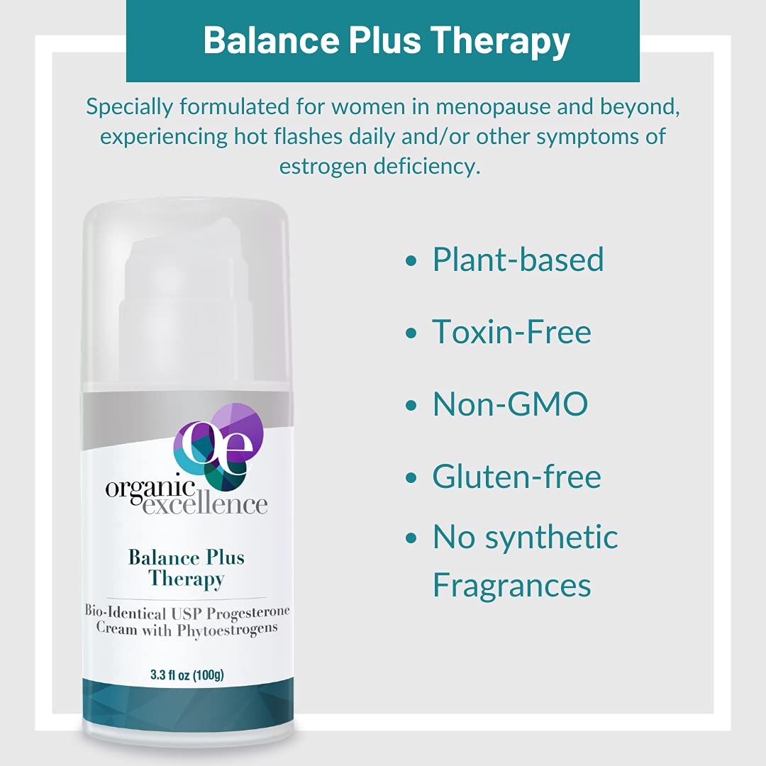 Organic Excellence Balance Plus Therapy Bio-Identical Progesterone Cream with Phytoestrogens - 3 oz Organic Excellence
