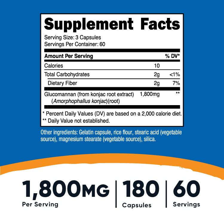 Nutricost Glucomannan 1,800mg Per Serving, 180 Capsules - Natural Fiber Source Nutricost