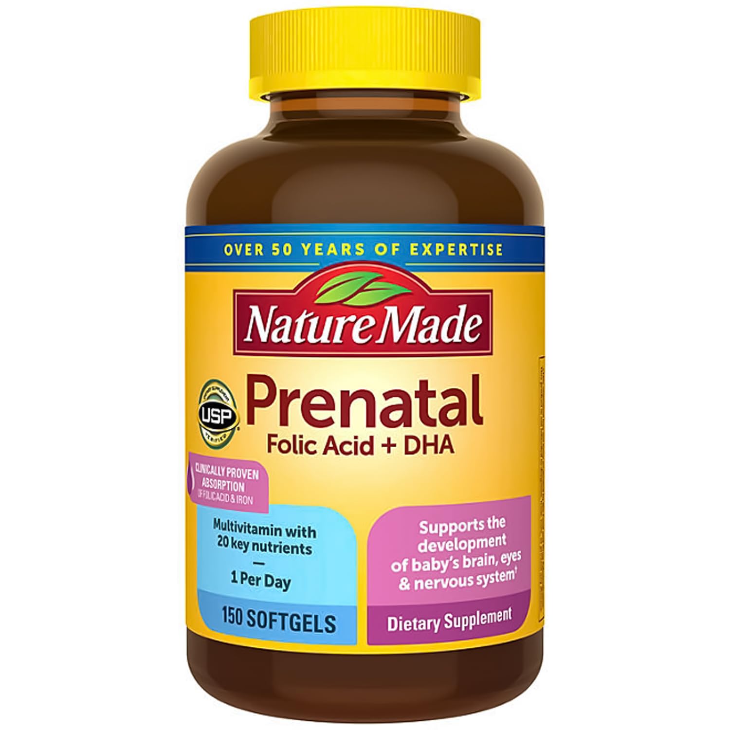 Nature Made Prenatal with Folic Acid + DHA, 200mg Prenatal Vitamin and Mineral Supplement 