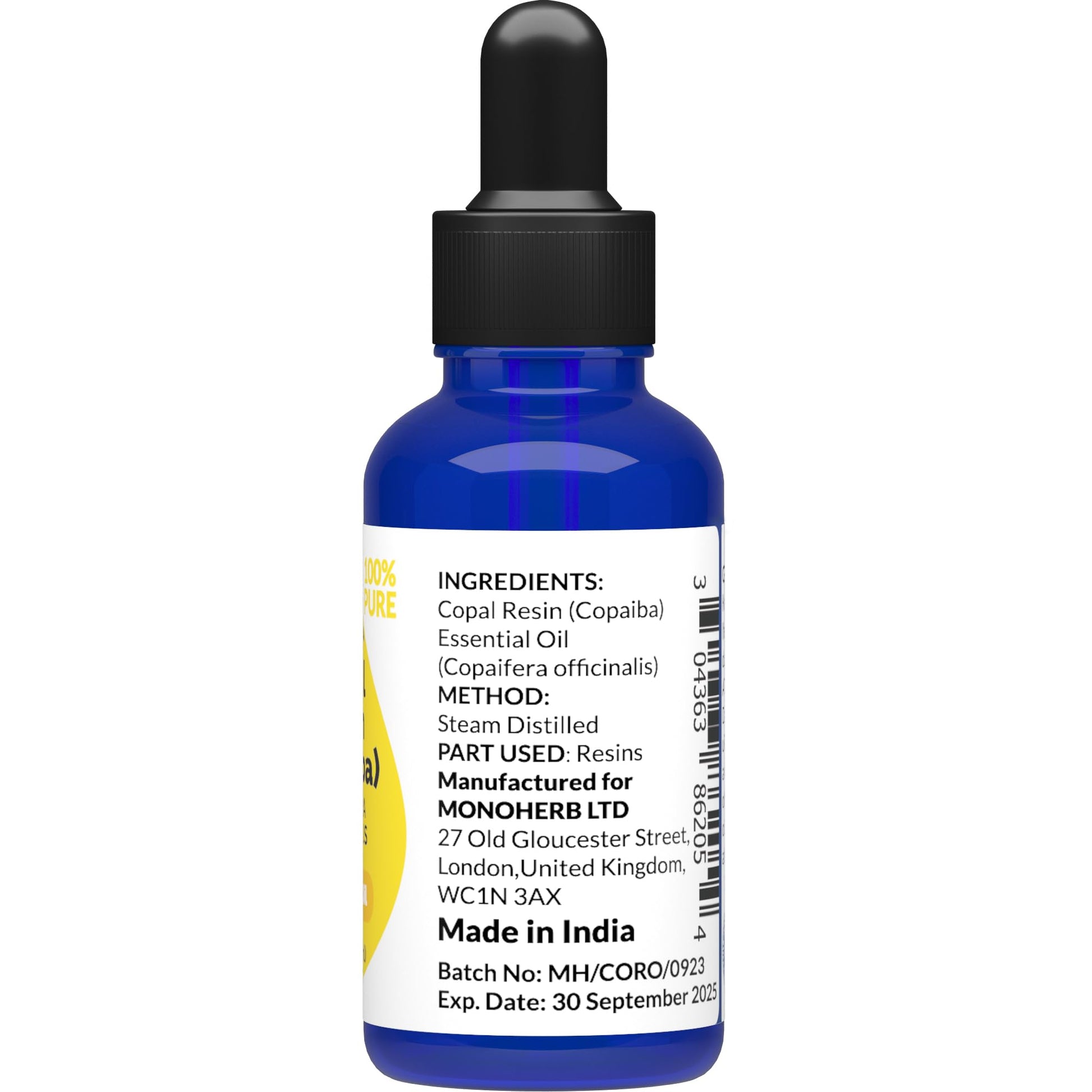 Copaiba - Copal Resin Essential Oil 15 ml - 0.5 oz - Pure & Natural - with Pipette Dropper MONOHERB