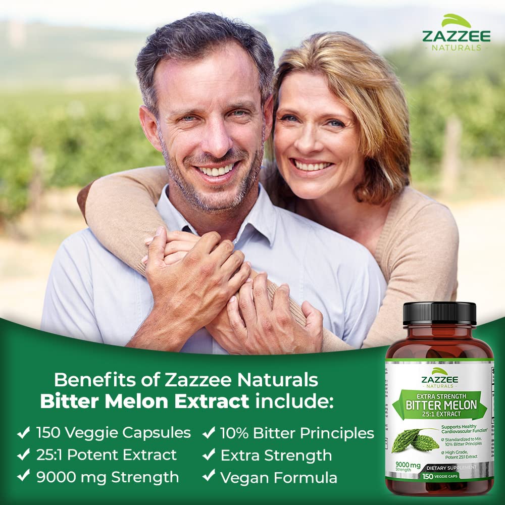 Zazzee Extra Strength Bitter Melon 25:1 Extract, 9000 mg Strength, 10% Bitter Principles Zazzee