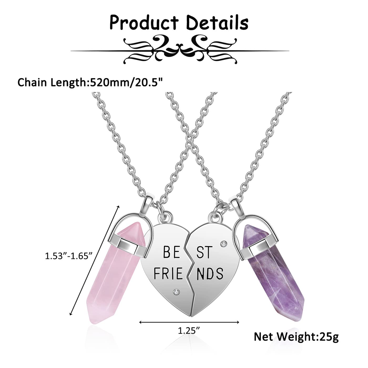 PESOENTH Best Friend Necklace for 2 Girls Gifts- BFF Friendship Necklaces Women Matching PESOENTH