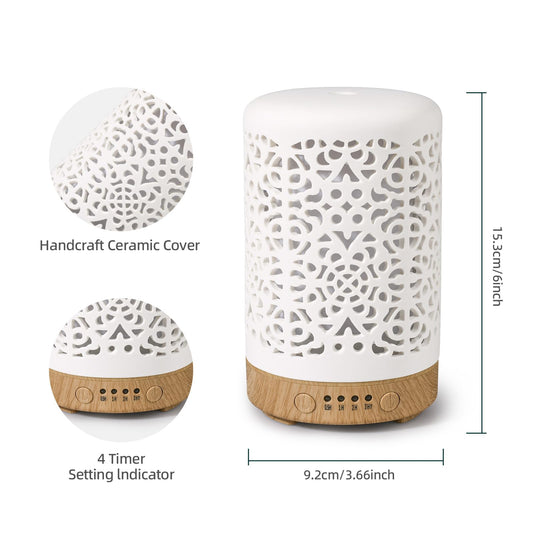Essential Oil Diffusers, 100ml White Ceramic Diffuser with 7 LED Lights,Ultrasonic Aromatherapy