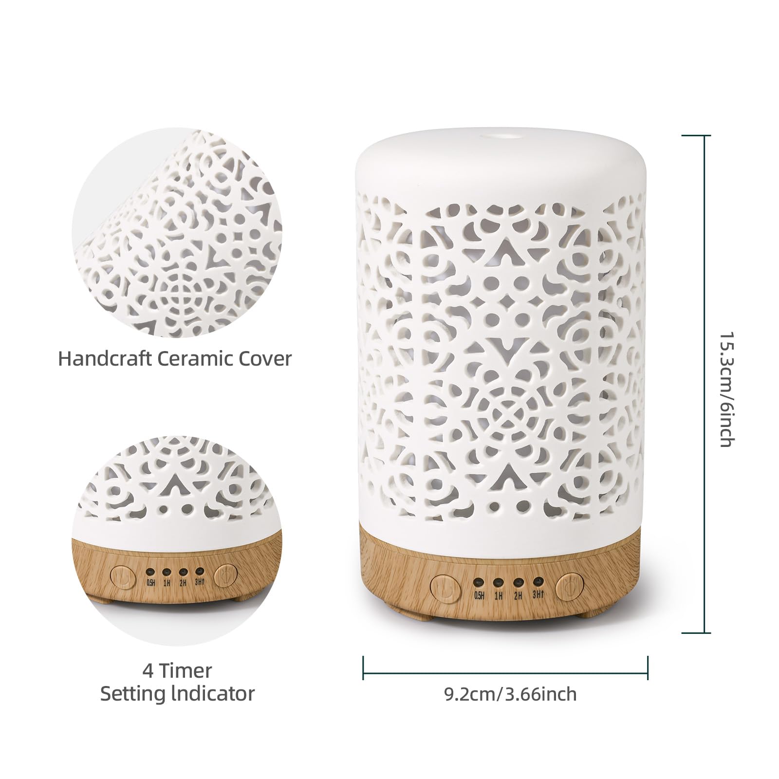 Essential Oil Diffusers, 100ml White Ceramic Diffuser with 7 LED Lights,Ultrasonic Aromatherapy homnas