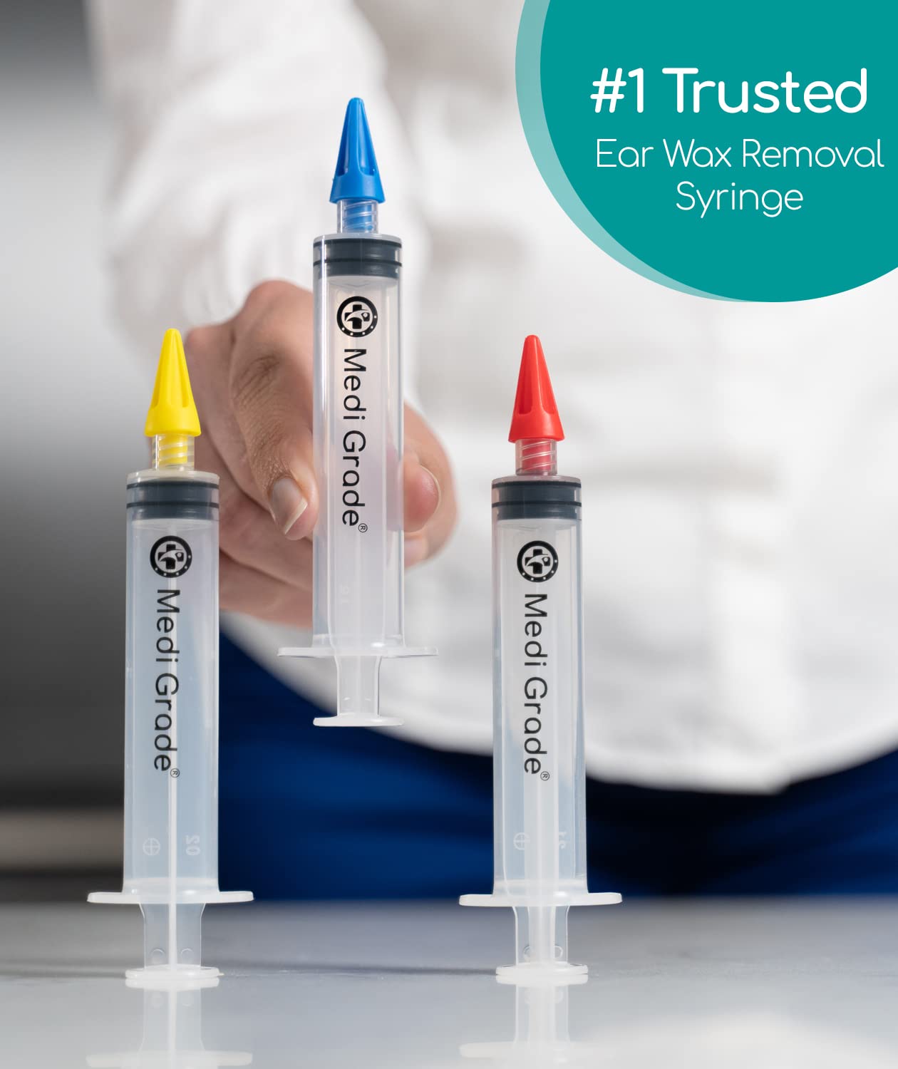 Medi Grade Ear Syringe Ear Wax Removal Kit with 3 Quad-stream Tips