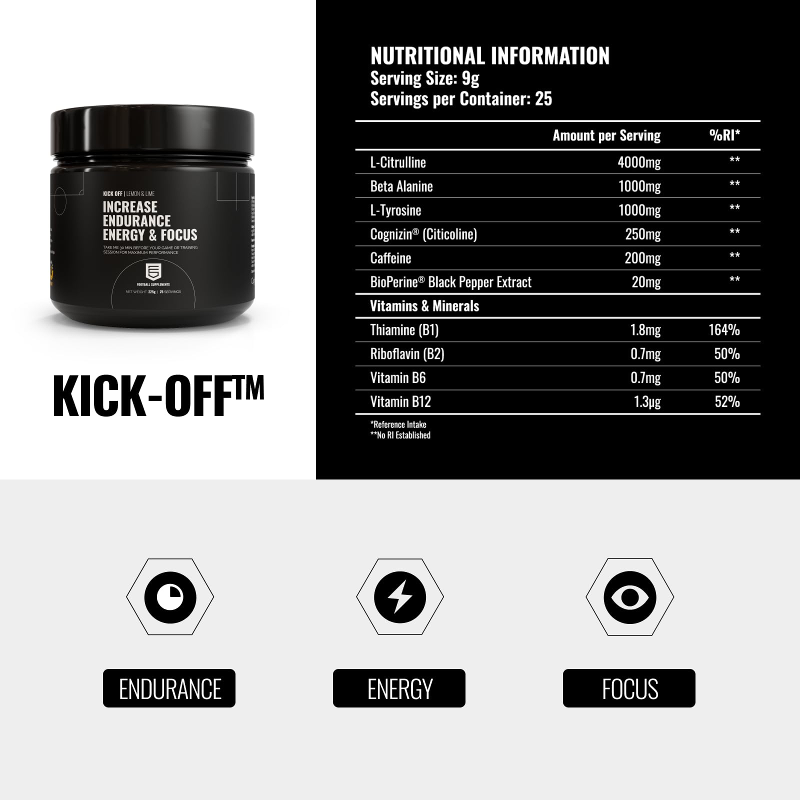 Kick Off | Pre-Training/Pre-Game Supplement for Footballers by Football Supplements | Informed Sport-Tested and Banned Substances Tested (Blue Raspberry)