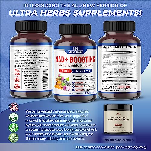 NAD+ Supplement 14,300mg with Nicotinamide Riboside NR, Trans Resveratrol, Quercetin ULTRA HERBS