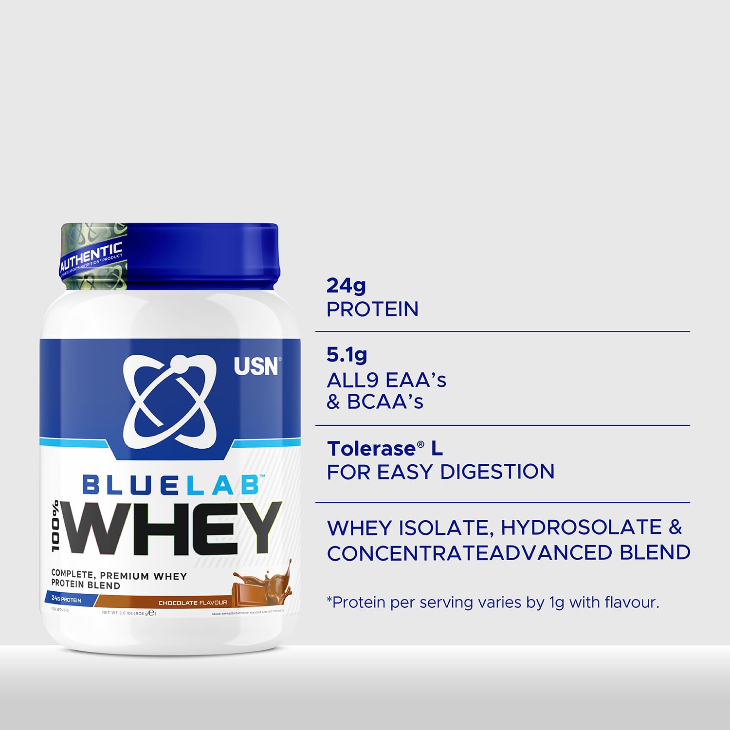 USN Blue Lab Whey Protein Powder: Chocolate - Whey Protein 2kg - Post-Workout USN