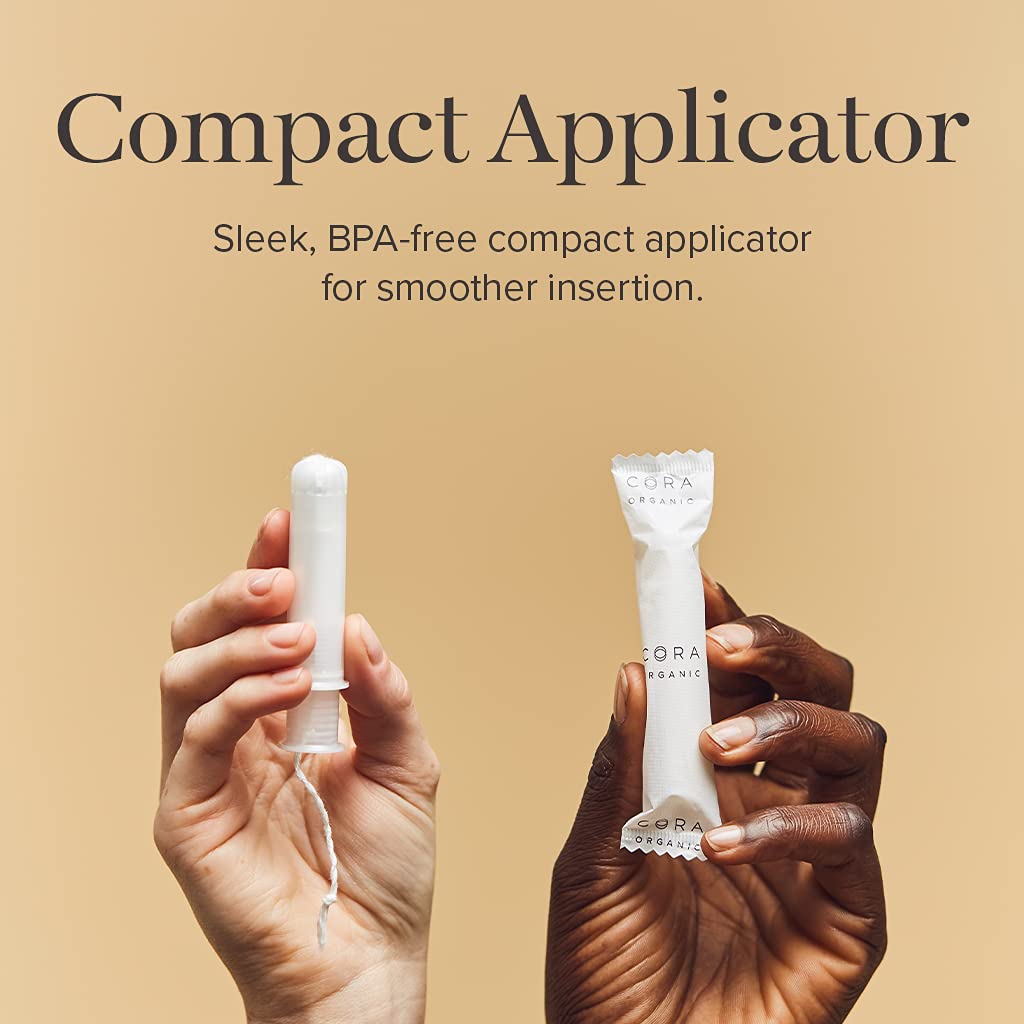 Cora Organic Applicator Tampons | Light Absorbency | 100% Cotton Core, Unscented, BPA-Free Compact Cora