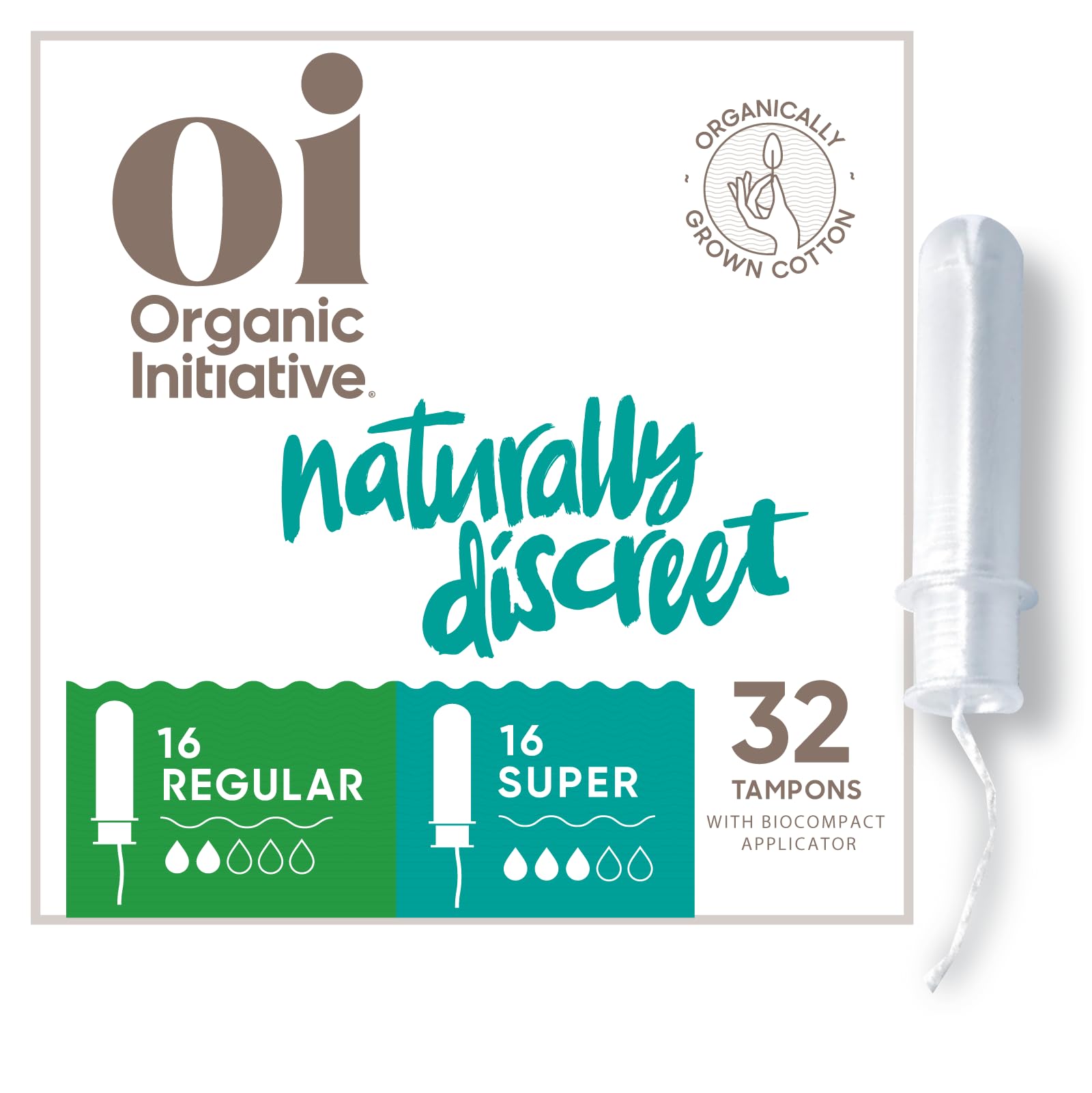Oi | Organic Initiative - Tampons | Regular/Super Absorbency | Organic Cotton, Unscented
