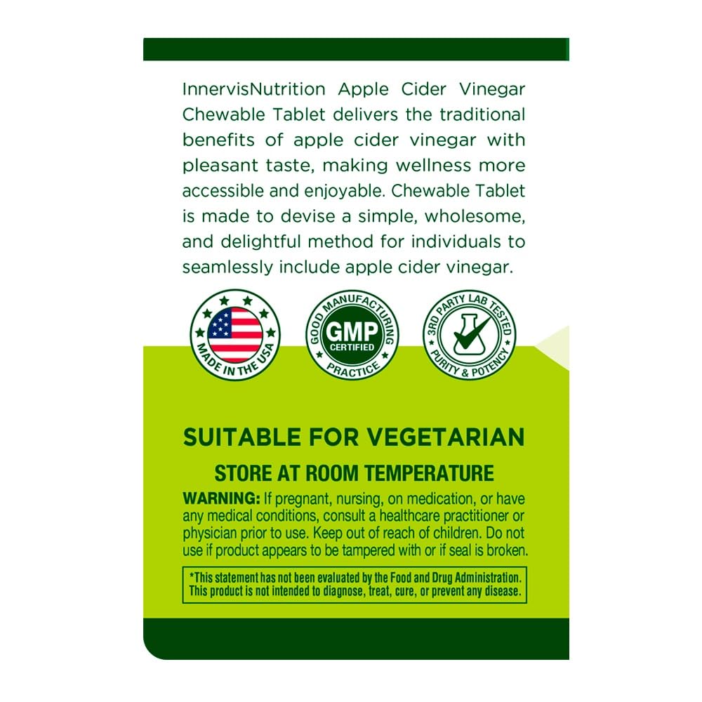 INNERVISNUTRITION Apple Cider Vinegar 120 Chewable Tablets Healthy Heart Immune INNERVISNUTRITION